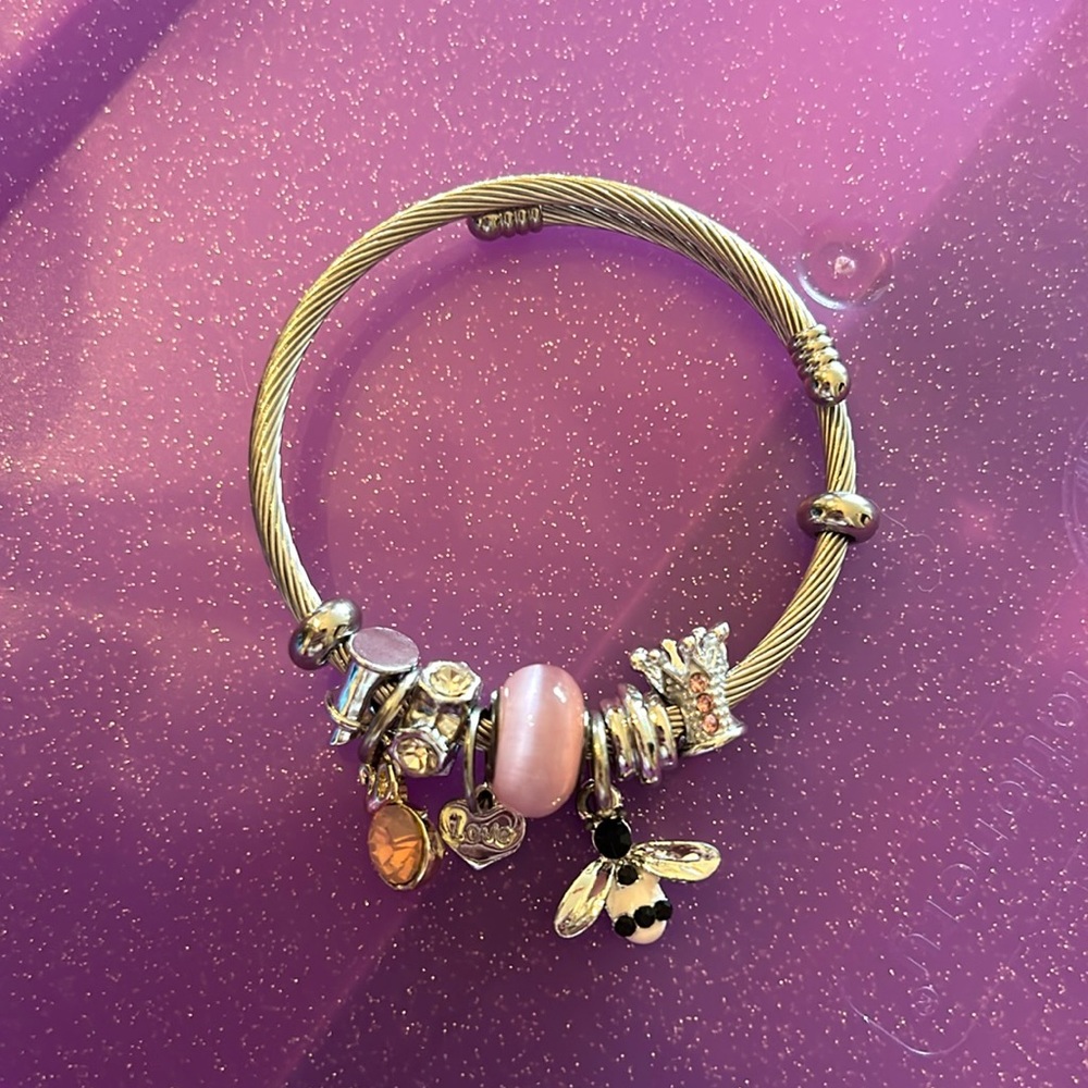 Silver and Pink Charm Bracelet